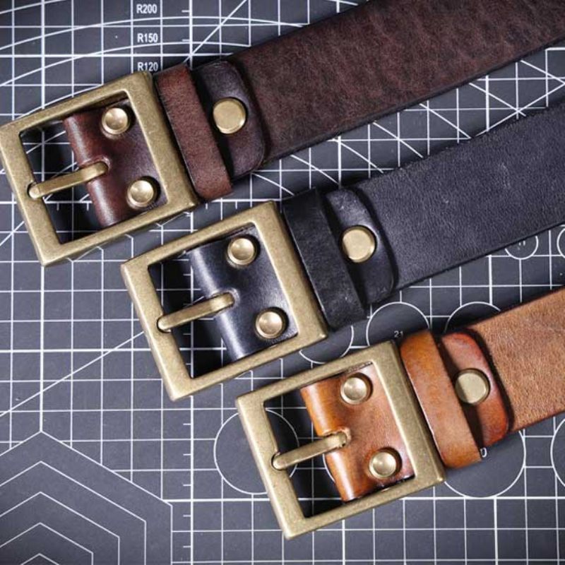 Faite Main Homme Ceintures En Cuir De Vache | Boucle en cuivre à ardillon - Brun