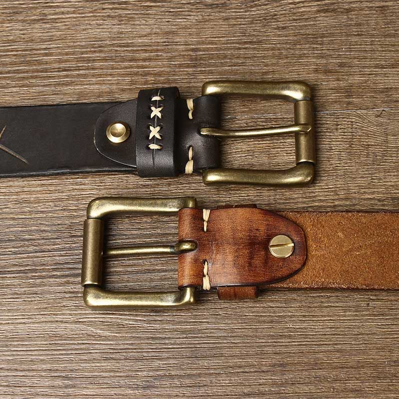 Rétro Ceintures Homme En Cuir De Vache | Cuivre Boucles à ardillon - Kaki