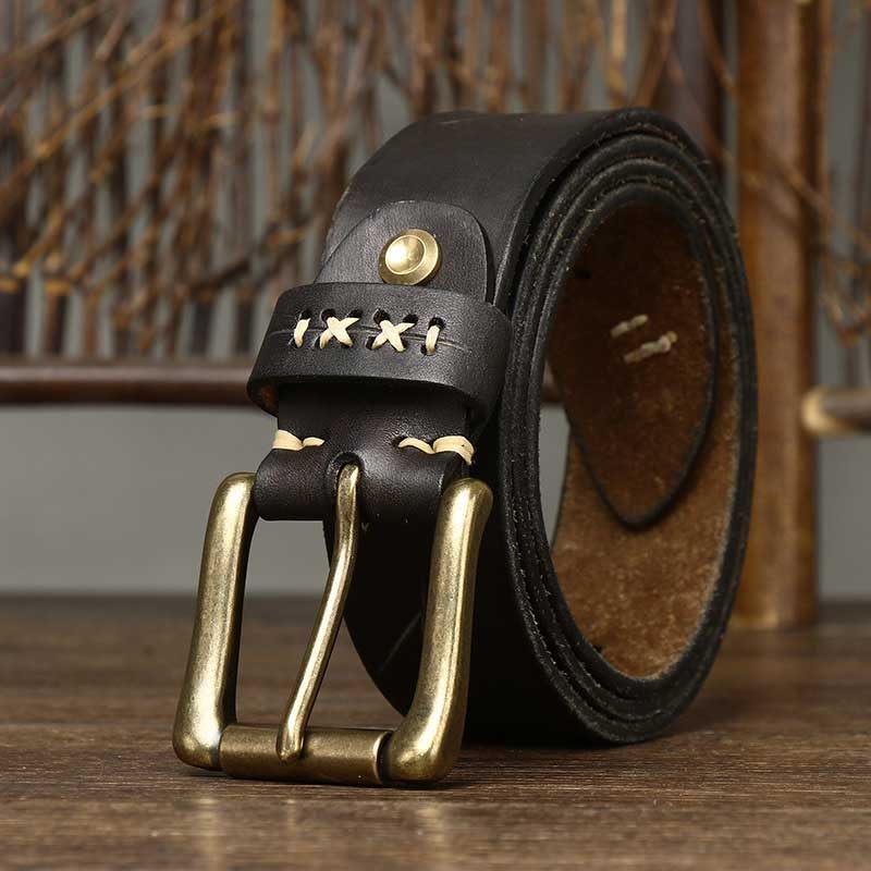 Rétro Ceintures Homme En Cuir De Vache | Cuivre Boucles à ardillon - Kaki