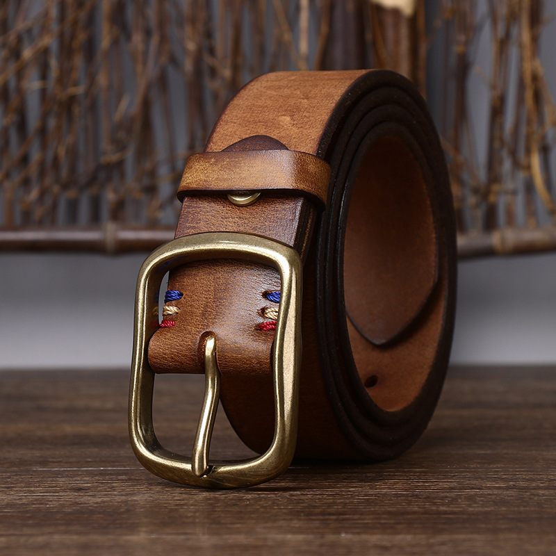 Rétro Ceintures Homme En Cuir De Vache Largeur 3.8cm | Cuivre Boucles à ardillon