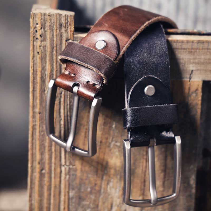 Rétro Homme Ceintures En Cuir De Vache | Boucles à ardillon - Brun