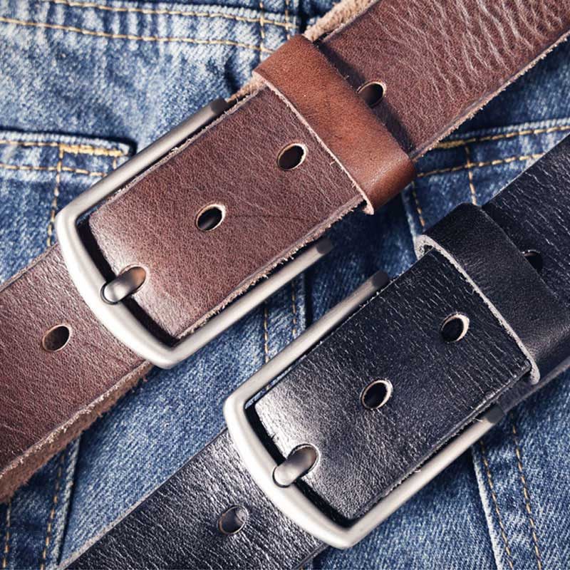 Rétro Homme Ceintures En Cuir De Vache | Boucles à ardillon - Brun