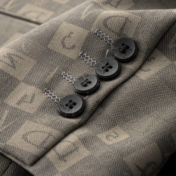 Blazer Homme Sport Manteau Affaires Lettres Modernes Motif Floral Plaid Deux Boutons Grande Taille - Beige