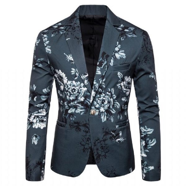 Blazer Homme Sport Manteau Revers Plante Motif Floral Un Bouton Slim - Vert