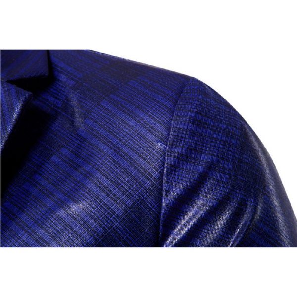 Blazer Pour Hommes Grand Et Manteau Sport Individualité Motif Floral Brillant Slim Un Bouton - Bleu