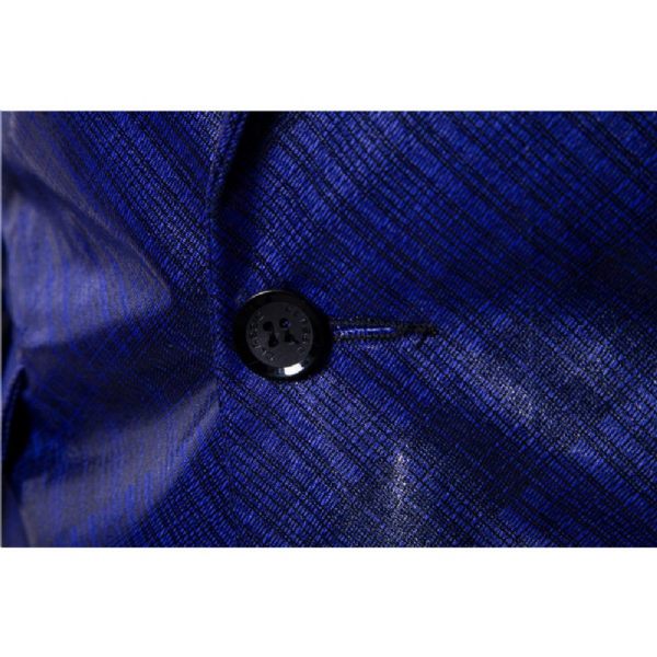 Blazer Pour Hommes Grand Et Manteau Sport Individualité Motif Floral Brillant Slim Un Bouton - Bleu