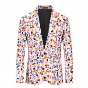 Blazer À Motif Floral Pour Hommes Manteau Sport Fleurs Cassées Un Bouton Col Plat Slim
