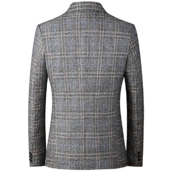 Blazer Sport Pour Homme Manteau À Carreaux Deux Boutons Col Plat Poches Plaquées Facile D'entretien - Gris