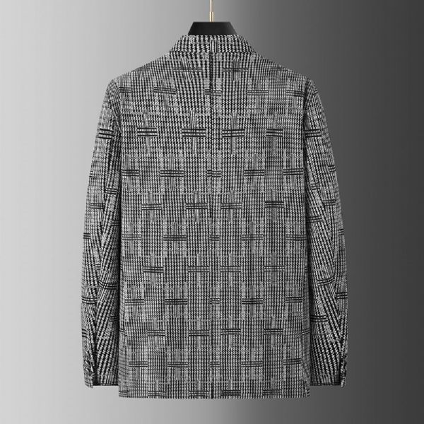 Blazer Sport Pour Hommes Grand Et Manteau Ample À Carreaux Deux Boutons Poche Intégrée - Gris