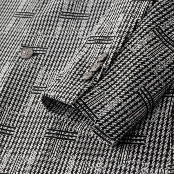 Blazer Sport Pour Hommes Grand Et Manteau Ample À Carreaux Deux Boutons Poche Intégrée - Gris