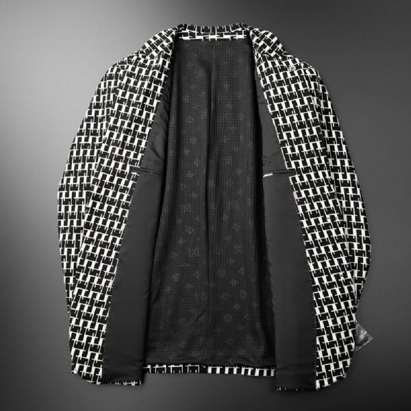 Blazer Sport Pour Hommes Grand Et Manteau À Carreaux Ample Deux Boutons La Mode - Noir