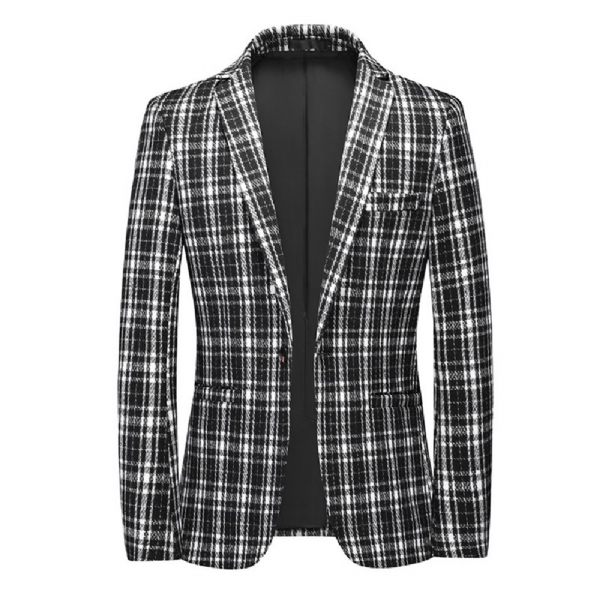 Blazer Sport Pour Hommes Grand Et Manteau Décontracté Slim Un Bouton Carreaux Bloc Couleur