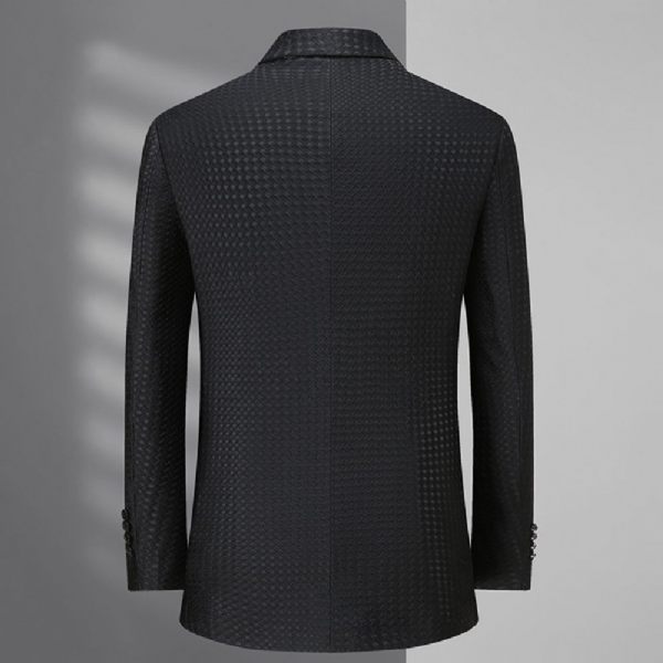 Blazer Sport Pour Hommes Manteau D'affaires Moderne À Carreaux Ample Deux Boutons Grande Taille - Noir
