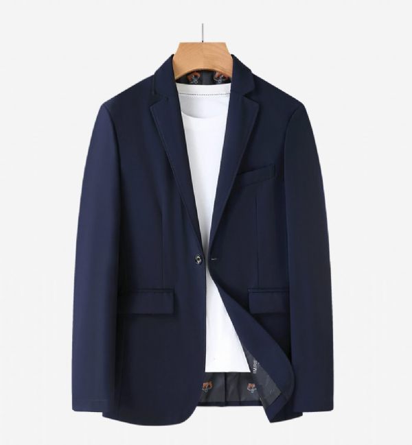 Blazer Sport Pour Hommes Manteau Ample Un Bouton Poches À Rabat Col Plat Couleur Unie Grande Taille - Bleu