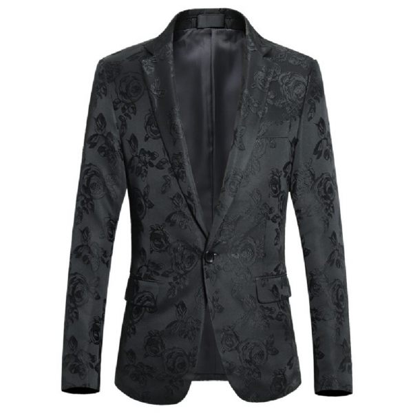 Blazer Sport Pour Hommes Manteau Brodé D'individualité Slim Motif Floral Un Bouton