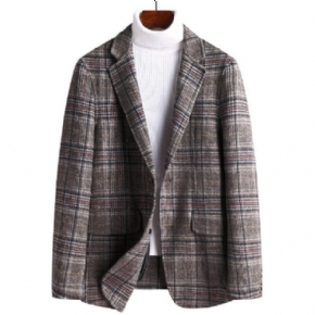 Blazer Sport Pour Hommes Manteau À Carreaux Laine Épaisse Bloc Couleurs Deux Boutons