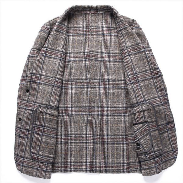 Blazer Sport Pour Hommes Manteau À Carreaux Laine Épaisse Bloc Couleurs Deux Boutons - Kaki