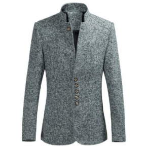 Blazer Sport Pour Hommes Manteau Col Montant Tunique Chinoise Costume Slim Cinq Boutons Couleur Unie