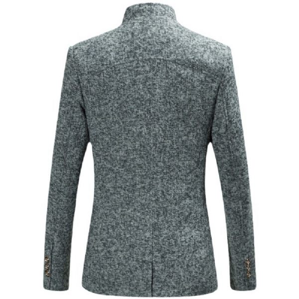Blazer Sport Pour Hommes Manteau Col Montant Tunique Chinoise Costume Slim Cinq Boutons Couleur Unie - Bleu