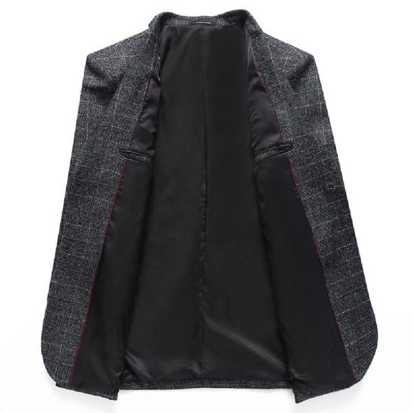 Blazer Sport Pour Hommes Manteau Décontracté À Carreaux Deux Boutons Surdimensionné Ample - Gris