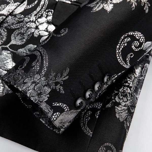 Blazer Sport Pour Hommes Manteau À Motif Floral Individualité Business Moderne Un Bouton Ample - Noir