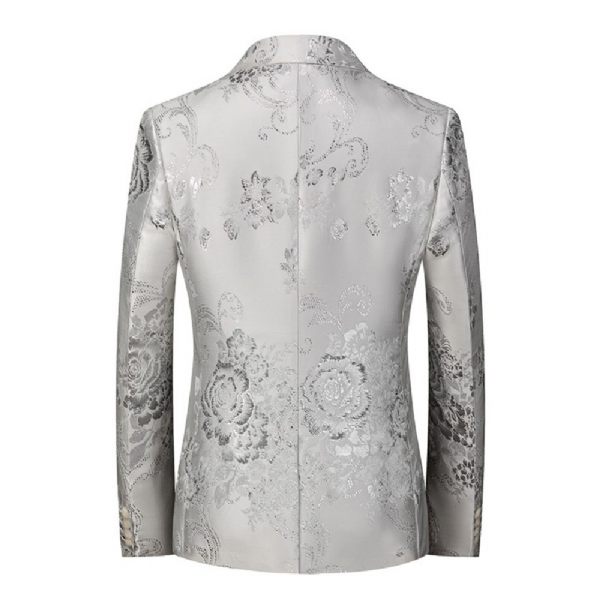 Blazer Sport Pour Hommes Manteau À Motif Floral Individualité Business Moderne Un Bouton Ample - Blanc