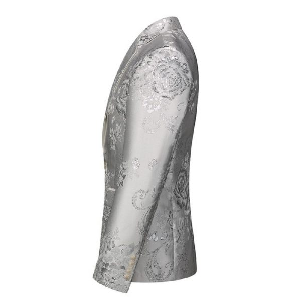 Blazer Sport Pour Hommes Manteau À Motif Floral Individualité Business Moderne Un Bouton Ample - Blanc