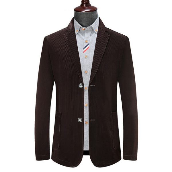 Blazer Sport Pour Hommes Manteau Velours Côtelé Ample Deux Boutons Poches Plaquées Grande Taille