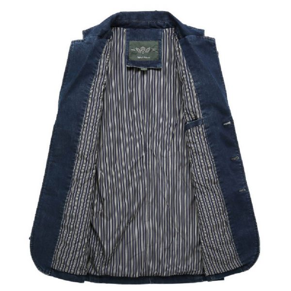 Blazer Sport Manteau Denim Slim Trois Boutons Poches Plaquées Pour Homme - Bleu Foncé