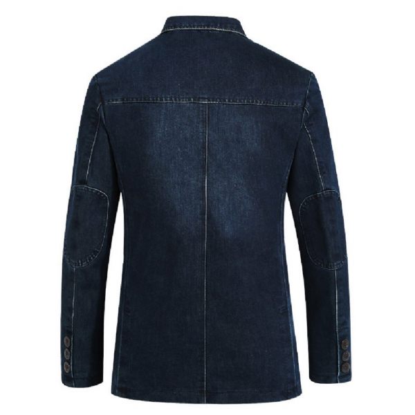 Blazer Sport Manteau Denim Slim Trois Boutons Poches Plaquées Pour Homme - Bleu Foncé