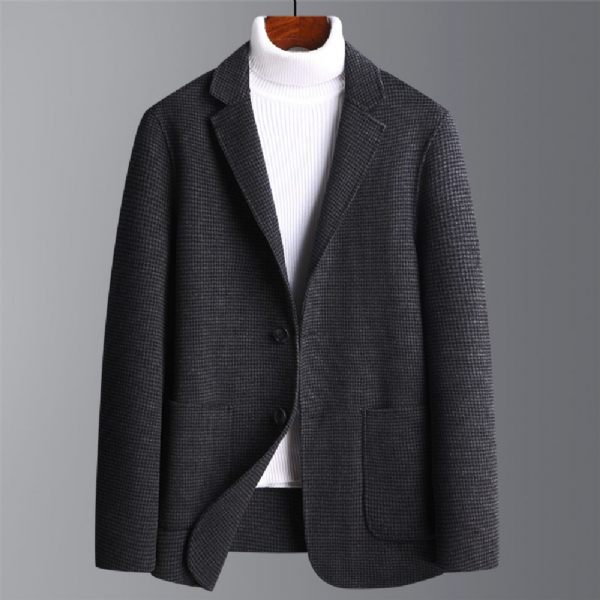 Blazer Sport Manteau Homme Laine Deux Boutons Col Plat Poches Plaquées - Noir