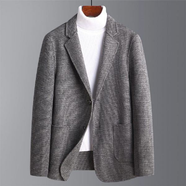 Blazer Sport Manteau Homme Laine Deux Boutons Col Plat Poches Plaquées - Gris