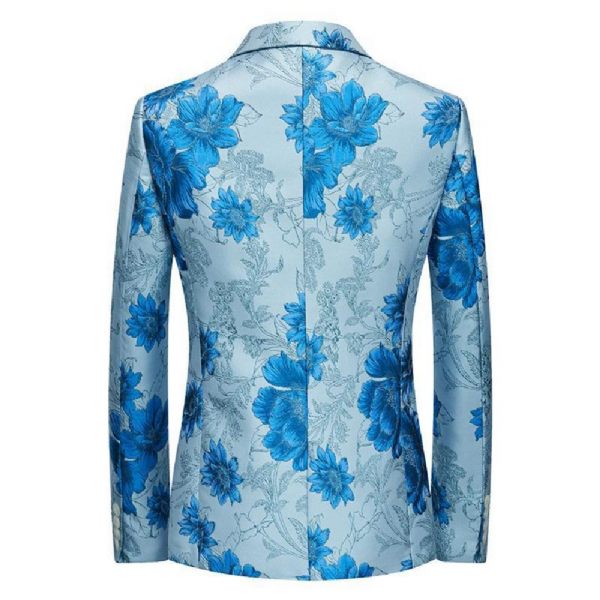 Blazer Sport Manteau Homme Mode Plante Motif Floral Un Bouton - Bleu Clair