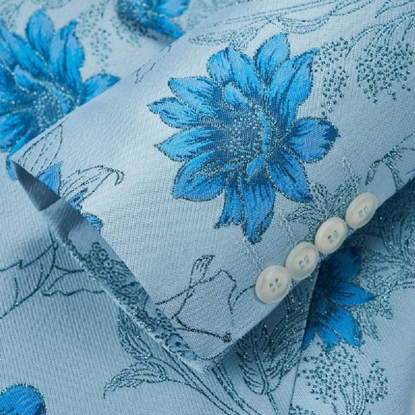 Blazer Sport Manteau Homme Mode Plante Motif Floral Un Bouton - Bleu Clair