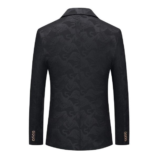 Blazer Sport Manteau Homme Motif Floral Oiseau Un Bouton Poches À Rabat Slim - Noir
