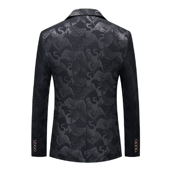 Blazer Sport Manteau Homme Motif Floral Oiseau Un Bouton Poches À Rabat Slim - Gris