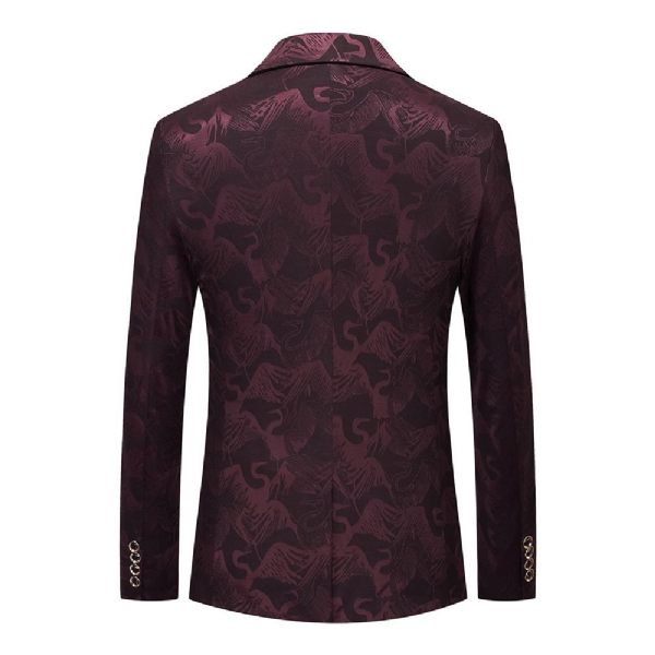 Blazer Sport Manteau Homme Motif Floral Oiseau Un Bouton Poches À Rabat Slim - Rouge