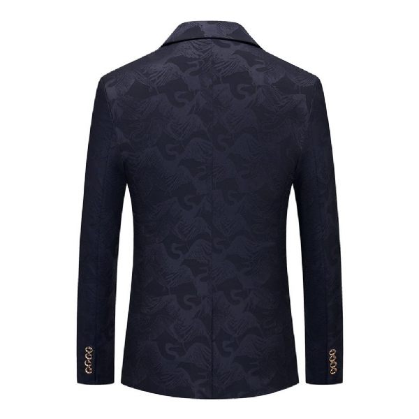 Blazer Sport Manteau Homme Motif Floral Oiseau Un Bouton Poches À Rabat Slim - Bleu Foncé
