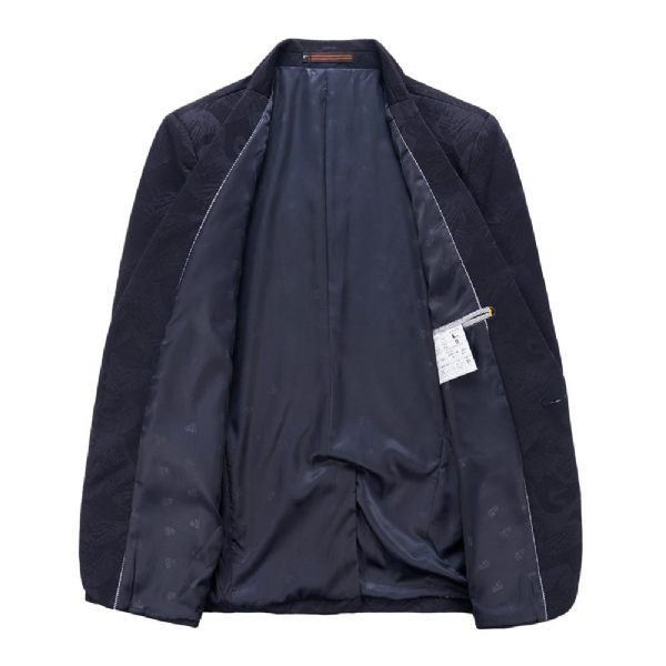 Blazer Sport Manteau Homme Motif Floral Oiseau Un Bouton Poches À Rabat Slim - Bleu Foncé