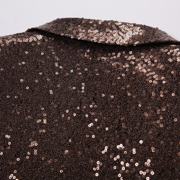 Blazer Sport Manteau Homme Paillettes Décoration Métal Bloc Couleur Un Bouton Grande Taille - Brun