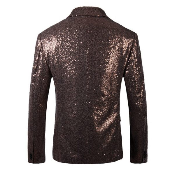Blazer Sport Manteau Homme Paillettes Décoration Métal Bloc Couleur Un Bouton Grande Taille - Brun