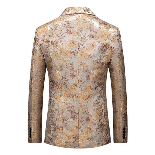 Blazer Sport Manteau Homme Un Bouton Business Moderne Motif Floral Grande Taille - Or