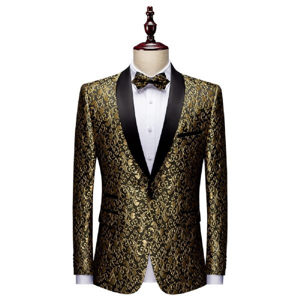 Blazer Sport Manteau Jacquard Un Bouton Châle Revers Poches À Rabat Pour Homme