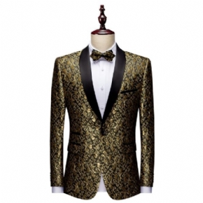 Blazer Sport Manteau Jacquard Un Bouton Châle Revers Poches À Rabat Pour Homme