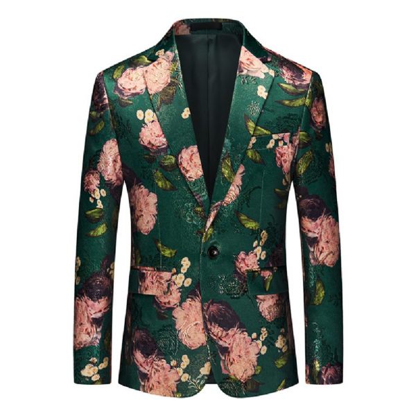 Blazer Sport Manteau Jacquard Un Bouton Col Plat Poches À Rabat Motif Fleur