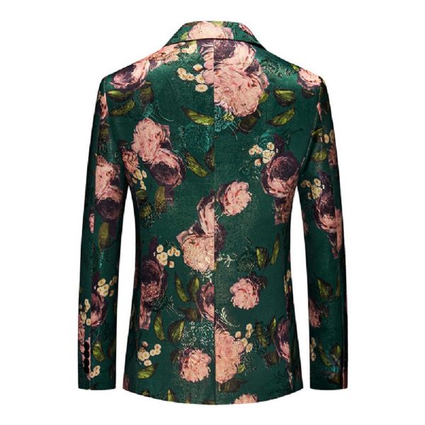 Blazer Sport Manteau Jacquard Un Bouton Col Plat Poches À Rabat Motif Fleur - Vert