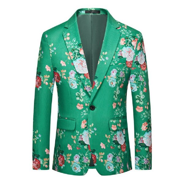 Blazer Sport Manteau Mince Pour Homme Motif Floral 3d Rose Un Bouton Col Plat Poches À Rabat