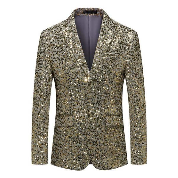 Blazer Sport Manteau Mince Individualité Paillettes Deux Boutons Poches À Rabat Col Plat