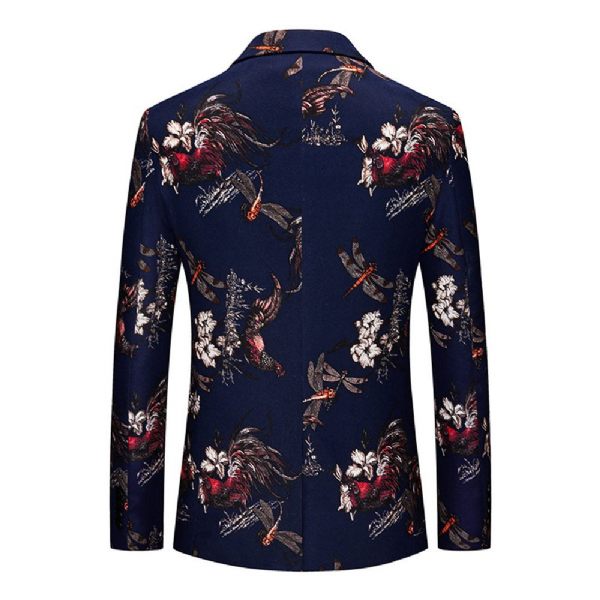 Blazer Sport Manteau Slim Pour Homme Motif Floral Botanique Un Bouton - Bleu