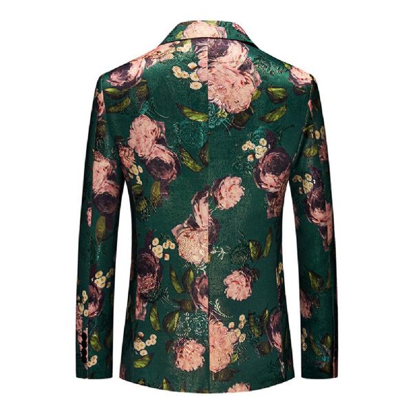 Blazer Sport Manteau Slim Pour Homme Motif Floral Botanique Un Bouton - Vert